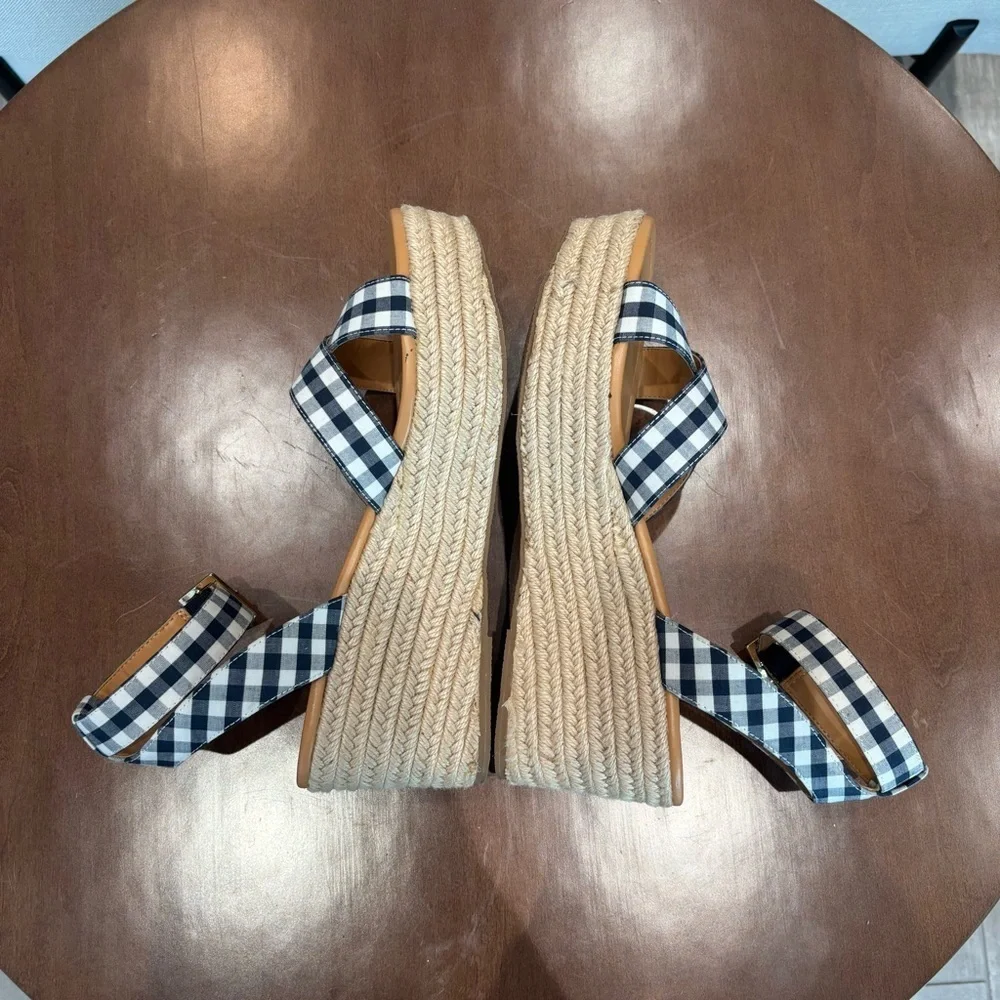 NWOT J. Crew Gingham flatform espadrilles Wedges, Size 8